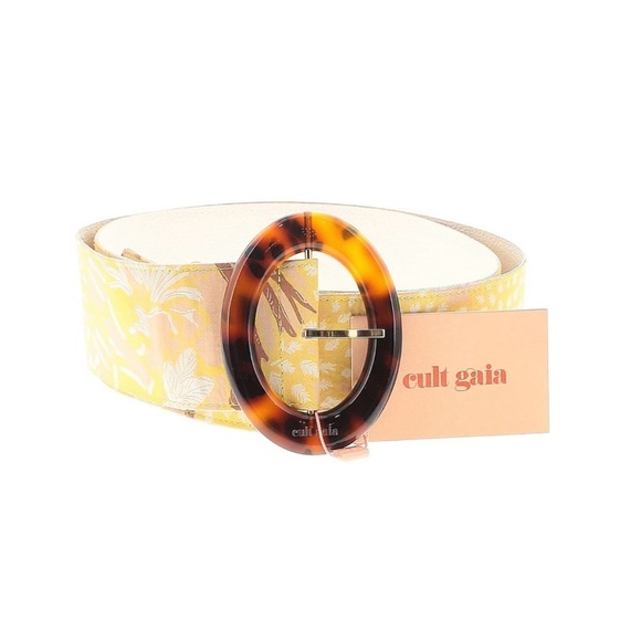 Cult Gaia NWT Evie Belt Wide Butter Multi Medium Large Silk Cotton Floral Yellow - Picture 3 of 8